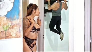 Stunning MILF in lingerie asks her stepson to fuck her while her husband is away!
