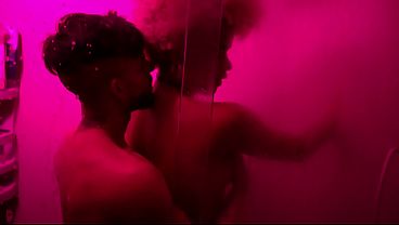 free My hairy girlfriend gave me a blowjob in the shower while we listened to indie music