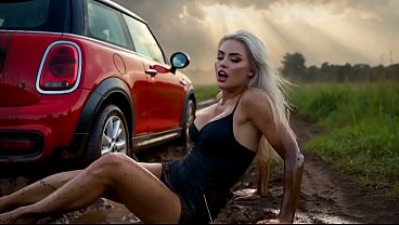 Sexy Blonde Stuck in Mud – Muddy Outdoor Sex and Cum on Face AI Generated