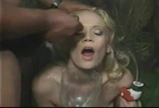 Bukkake with cum ending – she swallows it all