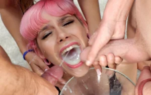 Premium Bukkake – Pink Charlotte swallows 45 huge cumshots